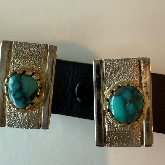 Tony Sanchez Sterling & 14K Gold Turquoise 3-Piece Belt Buckle Set – Vintage - Picture 8 of 10